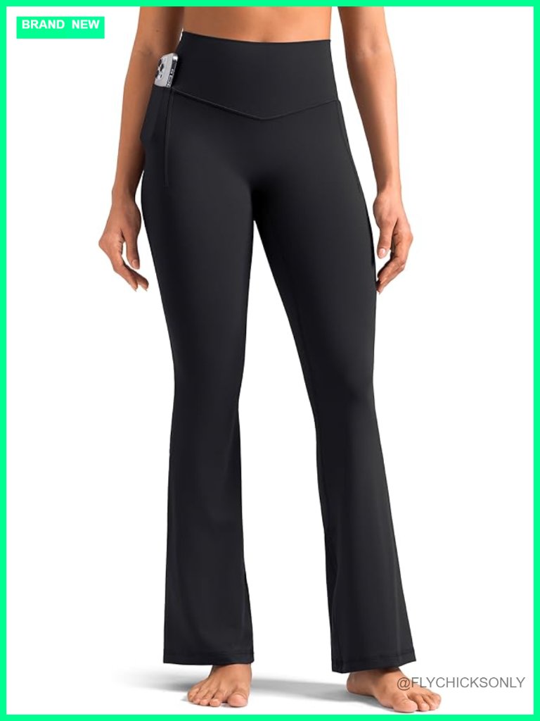 High Waist No Front Seam Flare Leggings With Pockets Yoga Pants